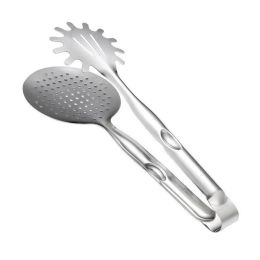 Kitchen Tong with Skimmer and Pasta Server Function Stainless Steel Deep Fried Tong, Noodle Tong Colander Oil Strainers Heat Resistant Food Grips Kitc