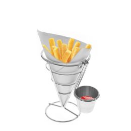 Basket Holder French Fries Stand with Sauce Dish - Cone Snack Display Stand - Chicken Nuggets Fried Foods Display Rack