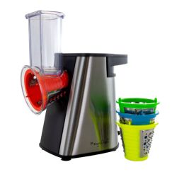Megachef 4 in 1 Stainless Steel Electric Salad Maker, Salad Shooter, Shredder, Slicer, Chopper, Shooter with One-Touch Control and Attachments