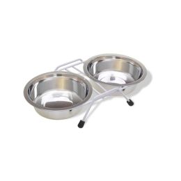 Van Ness Plastics Stainless Steel Double Bowl in Wire Rack Silver 16 oz