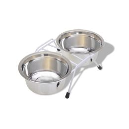 Van Ness Plastics Stainless Steel Double Bowl in Wire Rack Silver 32 oz