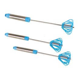 Ronco Self Turning Rotating Turbo Push Whisk Mixer Milk Frother Blue 3-Pack
