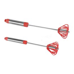 Ronco Self Turning Rotating Turbo Push Whisk Mixer Milk Frother Red 2-Pack