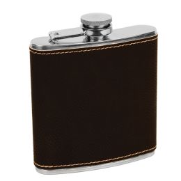 Erie 216 6oz. Stainless Steel Flask, Engravable Black/Gold Leatherette (FSK617A)