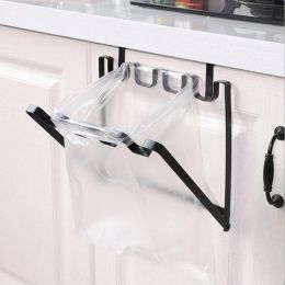 Garbage Bag Holder Hanging Trash for Trash Bag Rack Kitchen Cupboard Mounts Over Cabinet Doors Cupboards Garbage Rack Organizer (Color: black)
