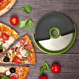 Pizza Cutter Wheel with Sharp Blade Pizza Slicer Comfortable and Safety Rubber Guard Easy to Cut and Clean Pizza Roller Blade (Color: green)
