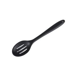 Slotted Silicone Serving Spoon High Heat Resistant Hygienic Design for Cooking Draining & Serving Kitchen Utensil (Color: black)