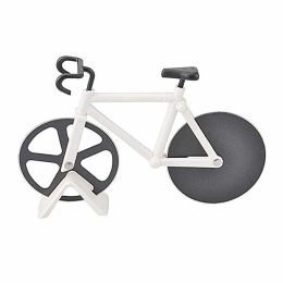 Stainless Steel Bicycle Pizza Slicer Double Cutting Wheels with Display Stand Pizza Slicer Sharp Dual (Color: White)