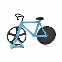 Stainless Steel Bicycle Pizza Slicer Double Cutting Wheels with Display Stand Pizza Slicer Sharp Dual (Color: Blue)