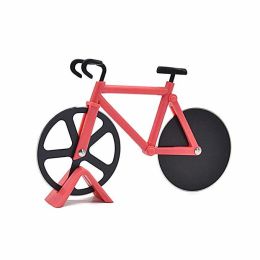 Stainless Steel Bicycle Pizza Slicer Double Cutting Wheels with Display Stand Pizza Slicer Sharp Dual (Color: Red)