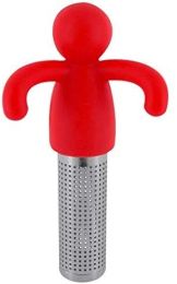 Cute Tea Infuser Man for Loose Tea Stainless Steel Man Shape Loose Leaf Tea Steeper Ball Strainer Non-Toxic Easy to Use and Clean (Color: Red)
