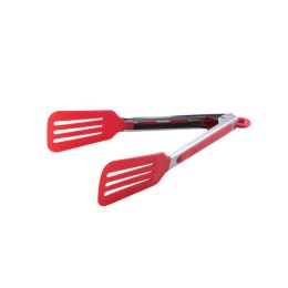 Spatula Tong Kitchen Tongs Stainless Steel Cooking Silicone Buffet Serving Tongs Heat Resistant with Locking Handle Joint (Color: Red)